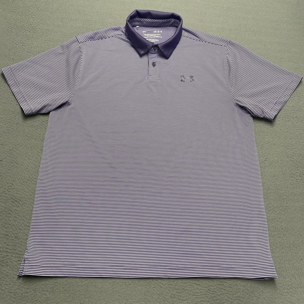 Under Armour Polo Shirt Mens Large Purple Stripe The Performance Polo Relaxed